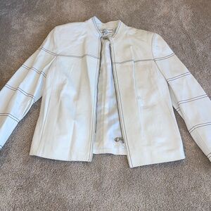 St. John Sport White Leather Jacket with Black Stitching